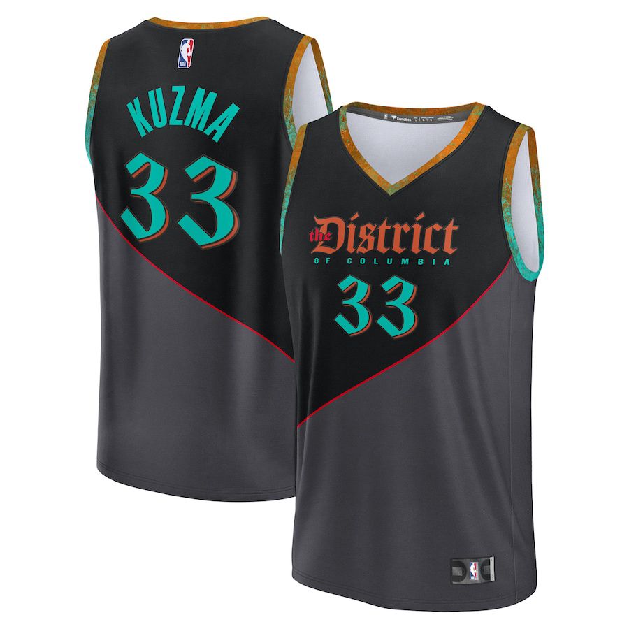 Men Washington Wizards 33 Kyle Kuzma Fanatics Branded Black City Edition 2023-24 Fast Break NBA Jersey